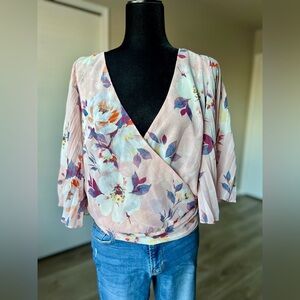 Haute Monde Pink Floral Wrap Blouse